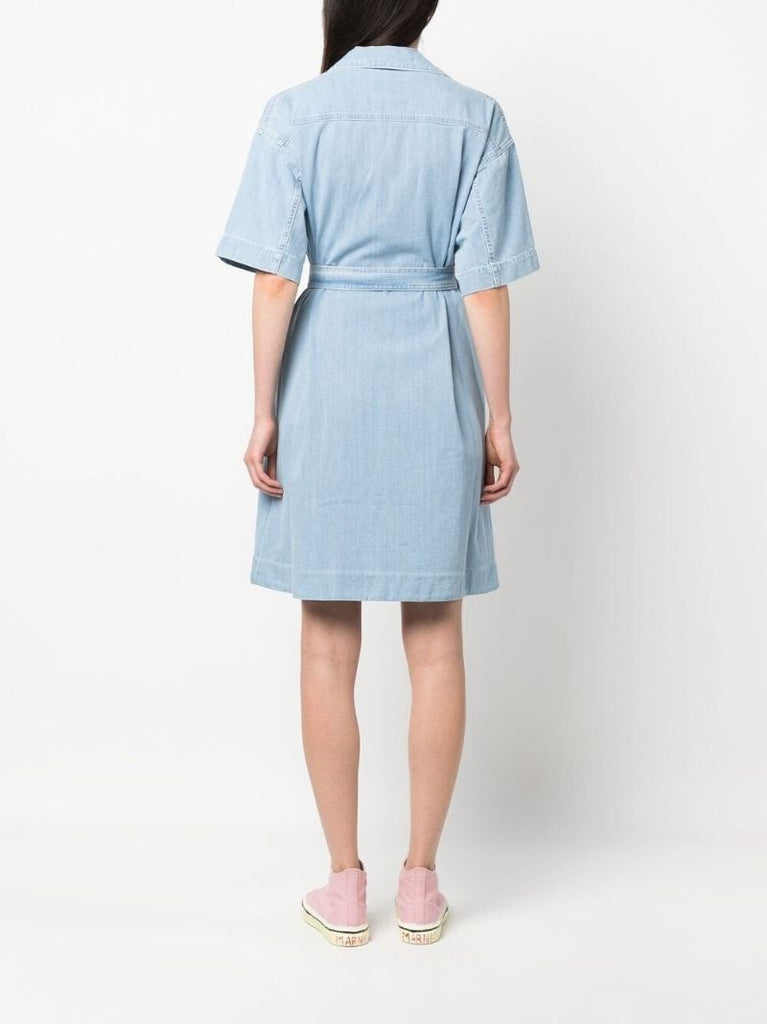 Blue Tied-waist Denim Wrap Dress