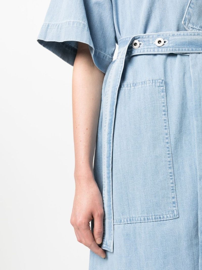 Blue Tied-waist Denim Wrap Dress