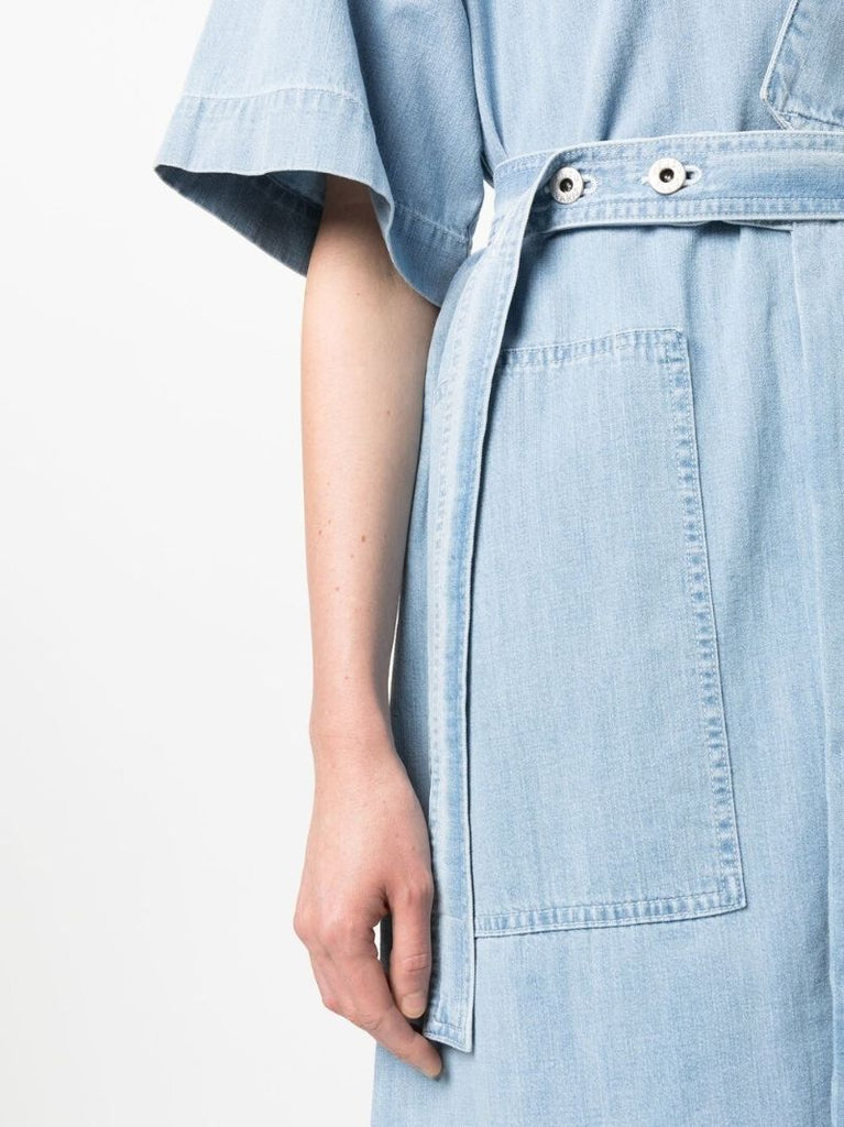 Blue Tied-waist Denim Wrap Dress