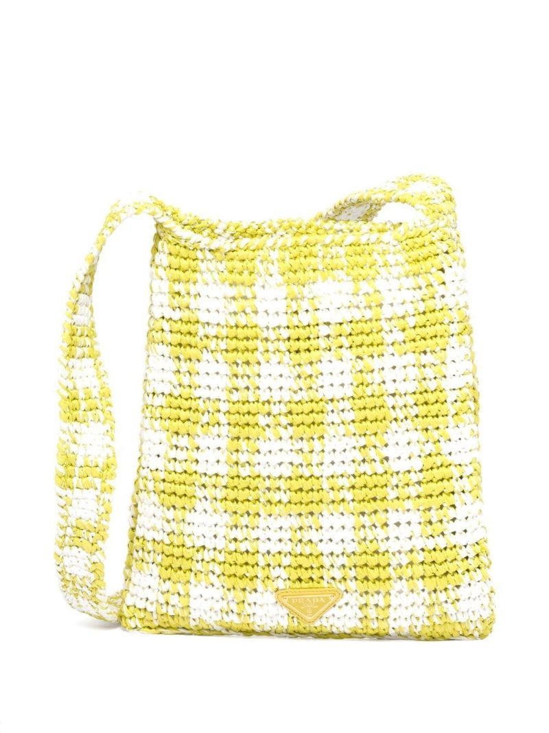 Yellow Houndstooth Crochet Shoulder Bag