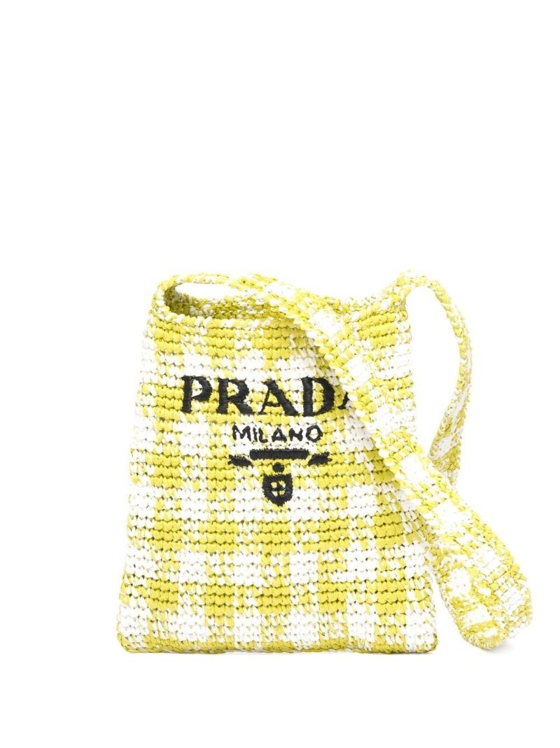 Yellow Houndstooth Crochet Shoulder Bag