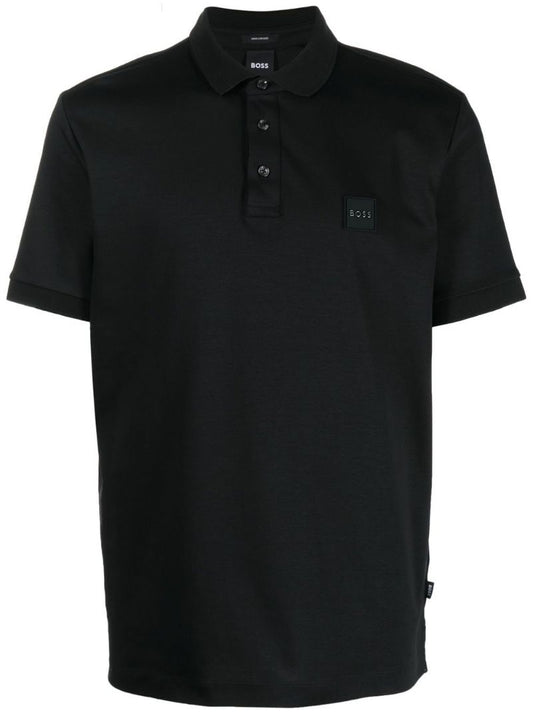 Black Logo-patch Cotton Polo Shirt
