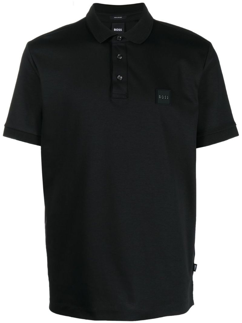 Black Logo-patch Cotton Polo Shirt