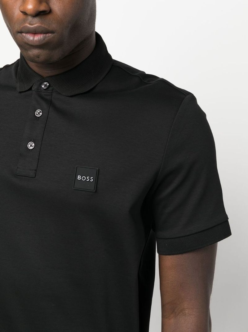 Black Logo-patch Cotton Polo Shirt
