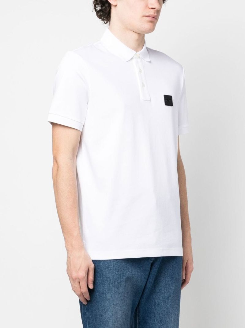 White Logo-patch Cotton Polo Shirt