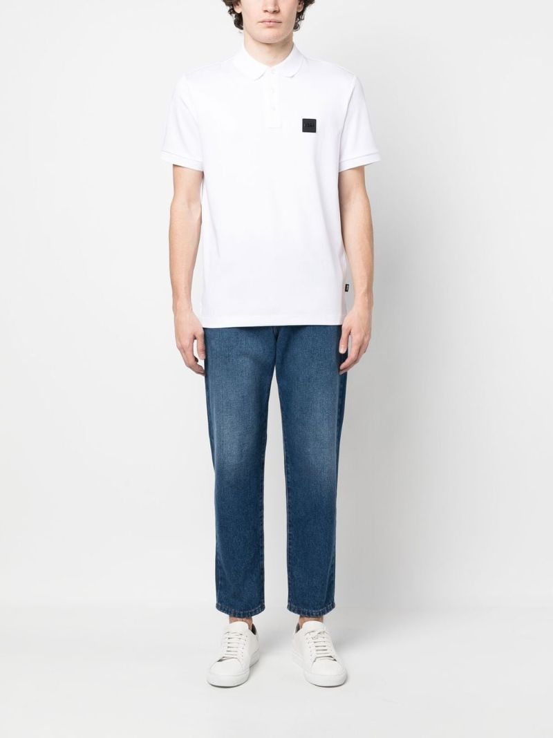 White Logo-patch Cotton Polo Shirt