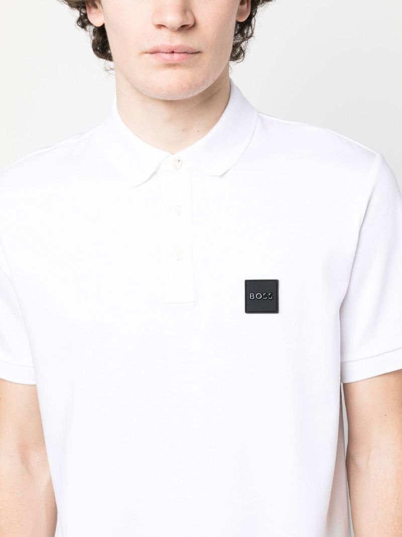 White Logo-patch Cotton Polo Shirt