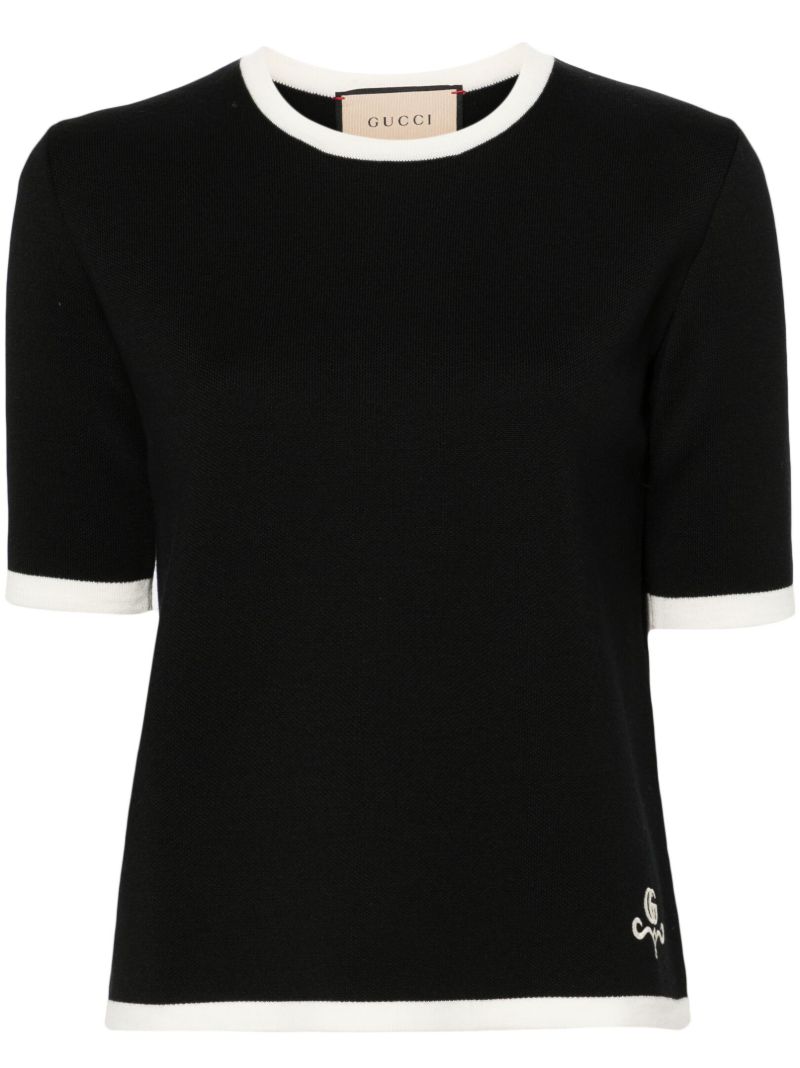 Black Gg Embroidered Wool Top