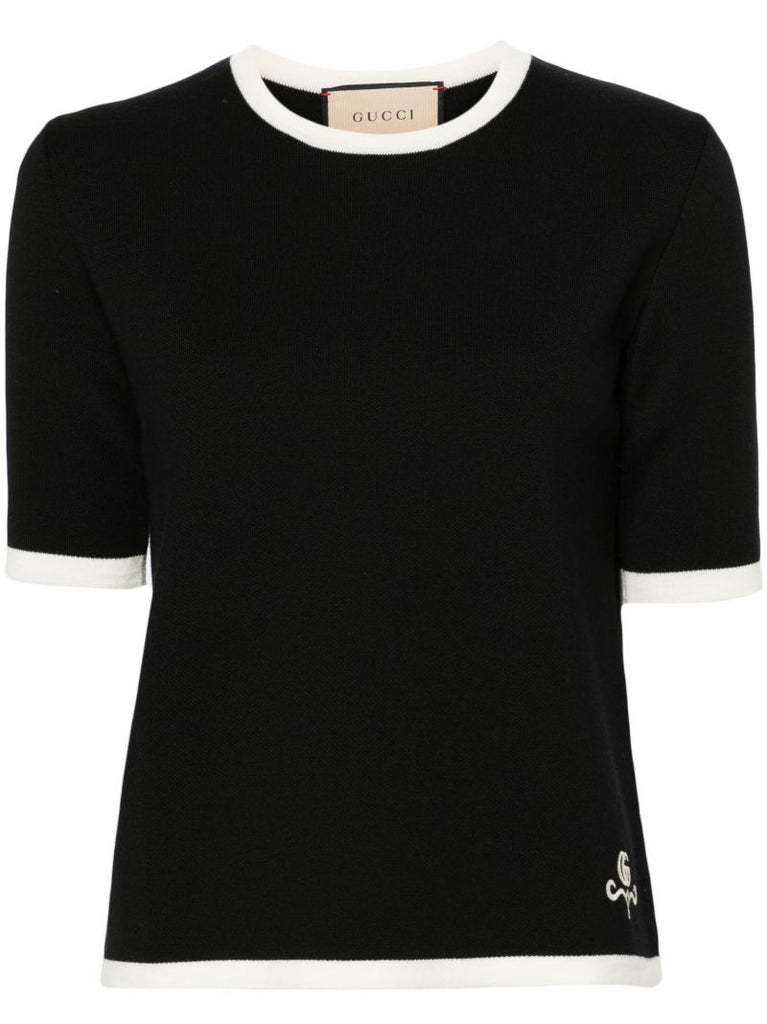 Black Gg Embroidered Wool Top