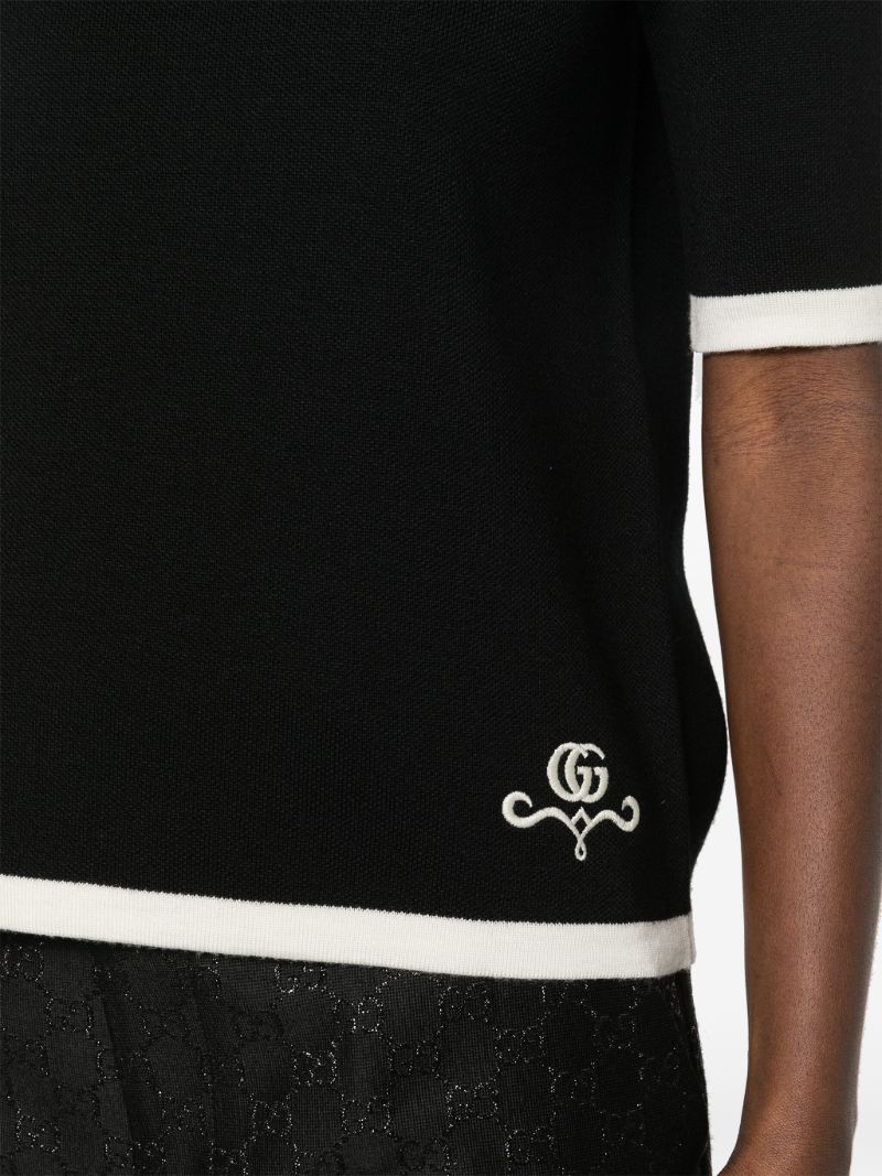 Black Gg Embroidered Wool Top
