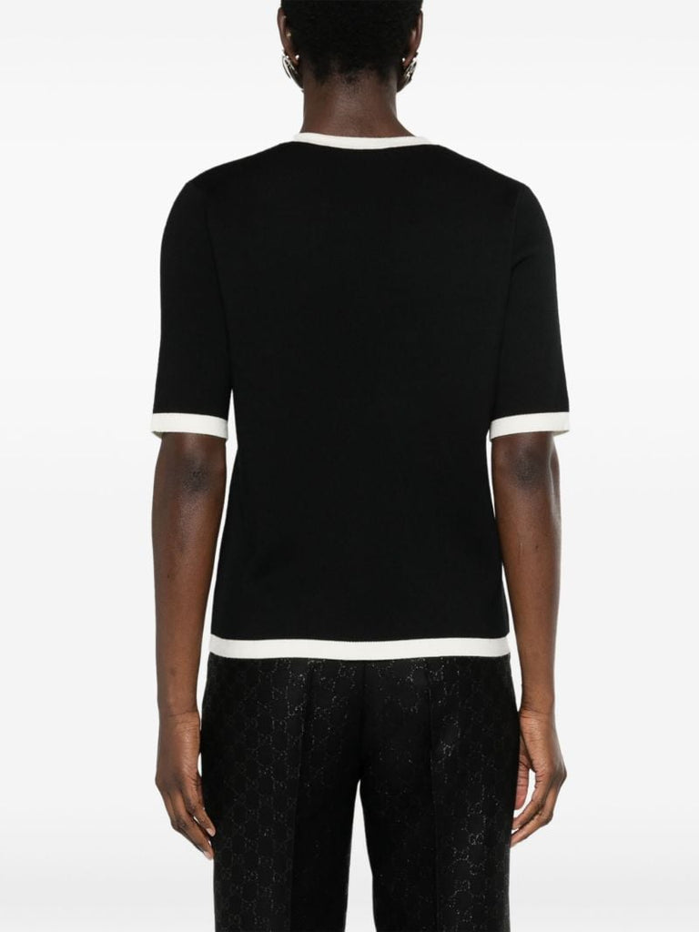 Black Gg Embroidered Wool Top