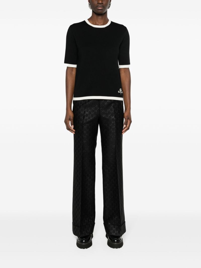 Black Gg Embroidered Wool Top