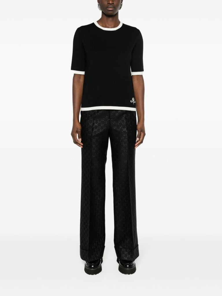 Black Gg Embroidered Wool Top