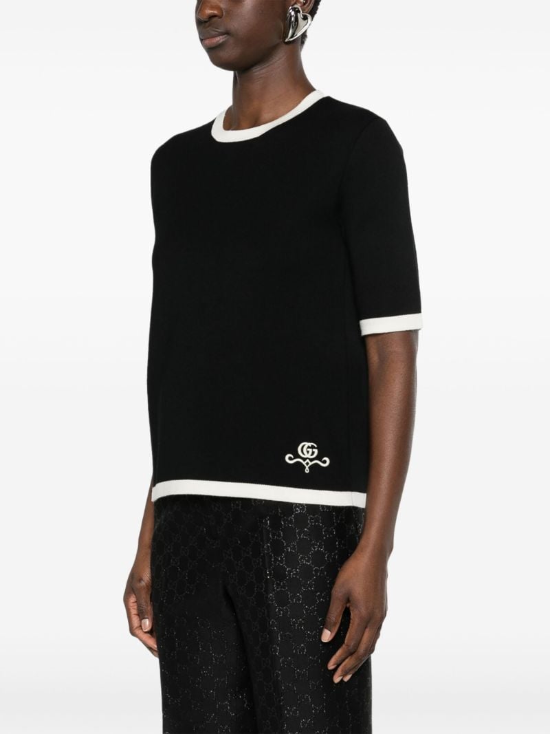 Black Gg Embroidered Wool Top
