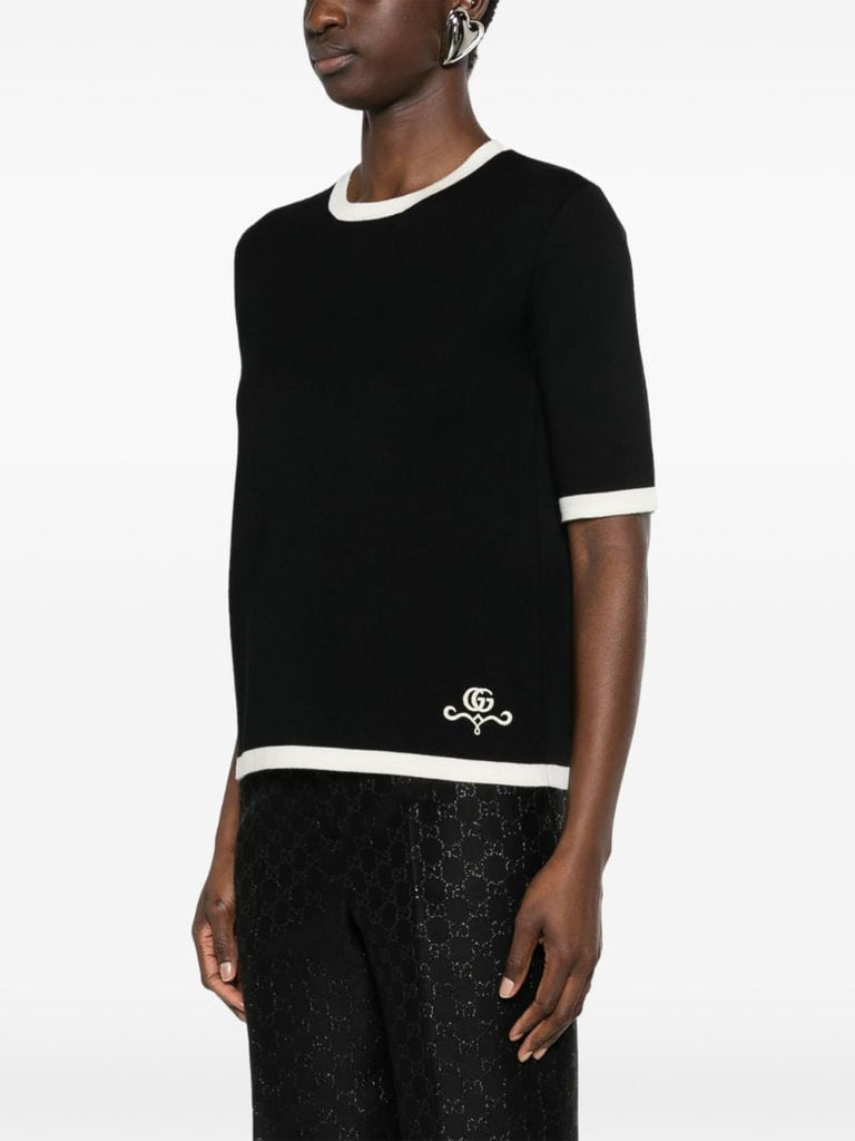 Black Gg Embroidered Wool Top