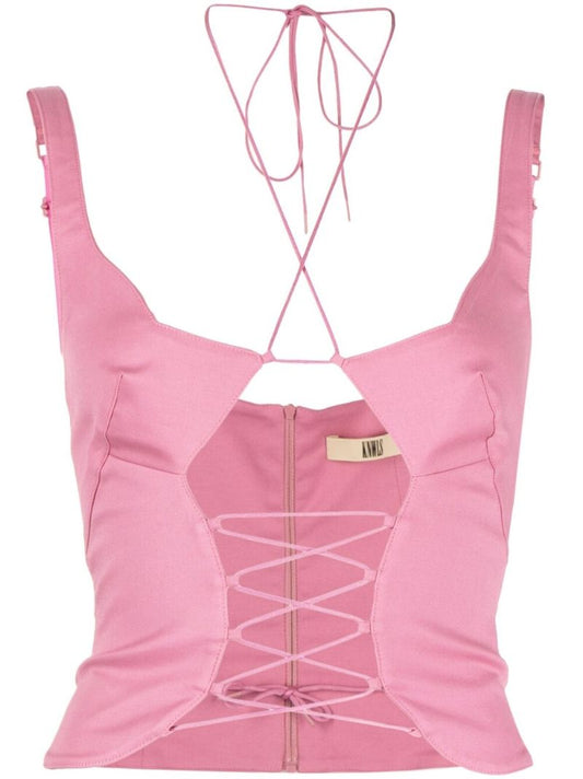 Pink Ray Lace Up Corset Top