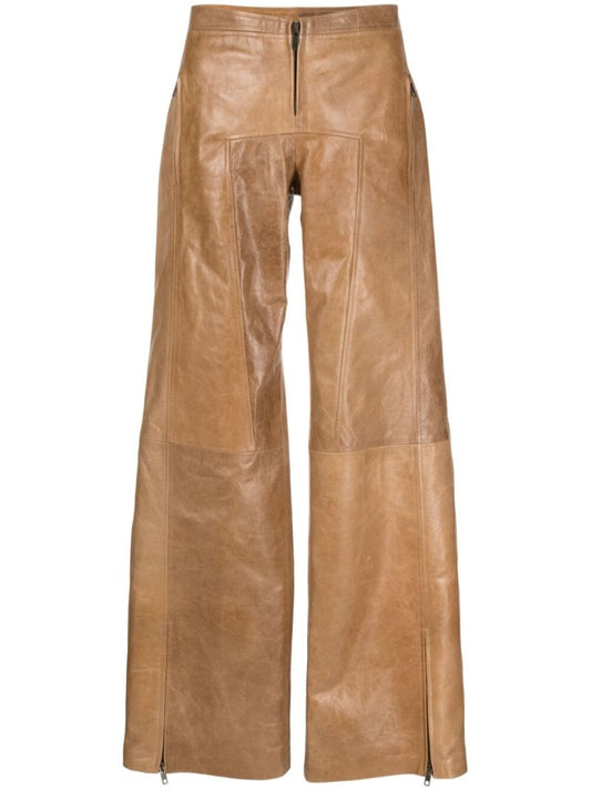 Brown Leather Flared Trousers