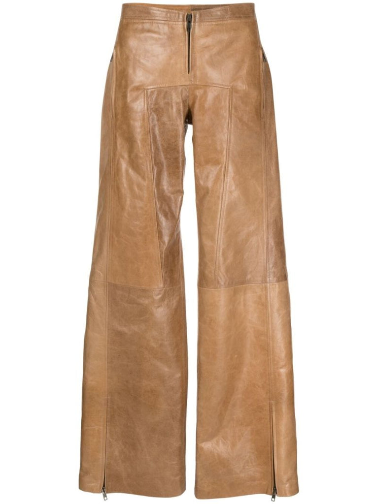 Brown Leather Flared Trousers