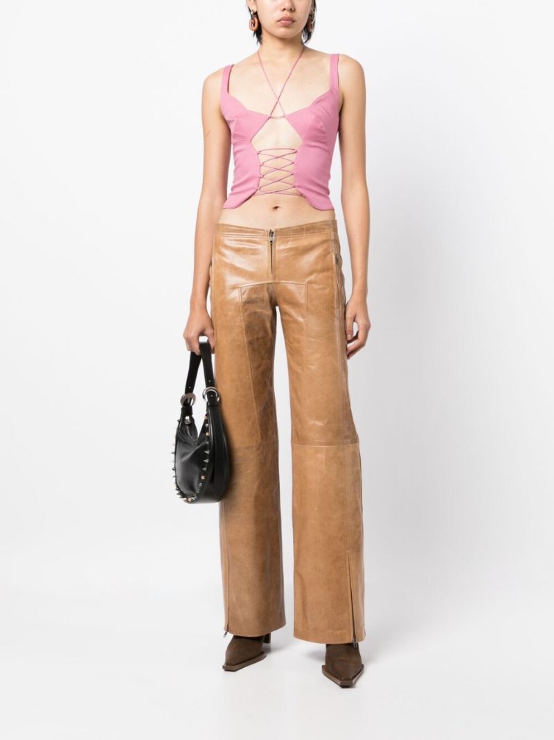 Brown Leather Flared Trousers