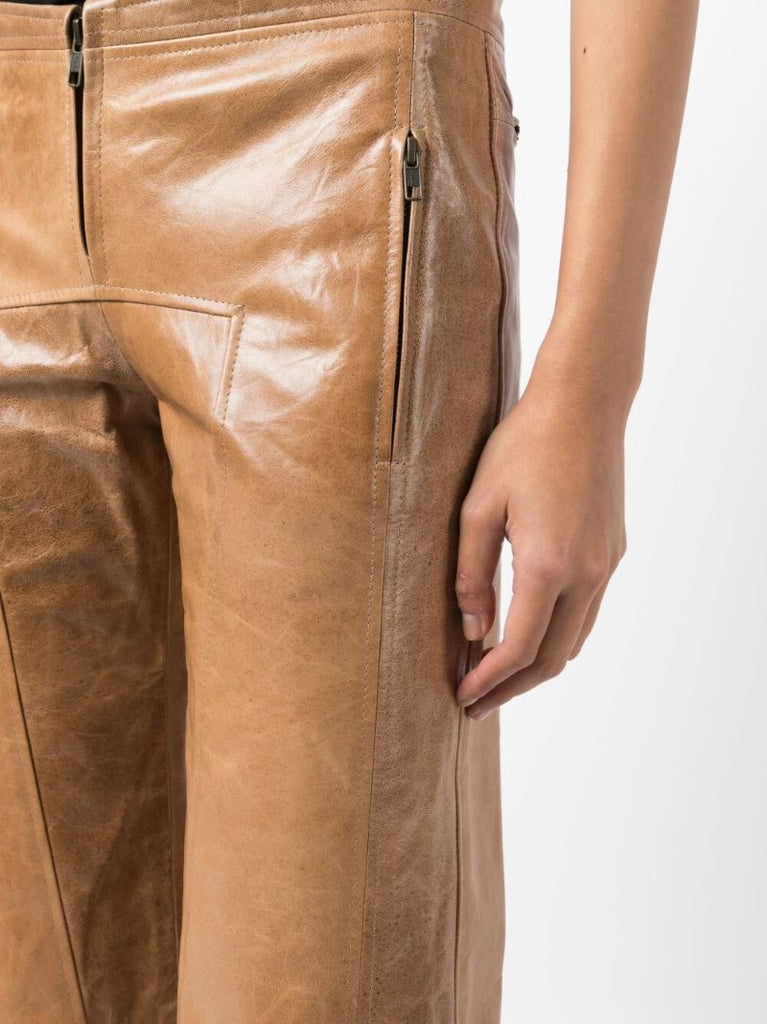 Brown Leather Flared Trousers