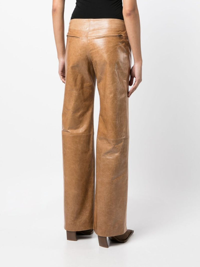 Brown Leather Flared Trousers