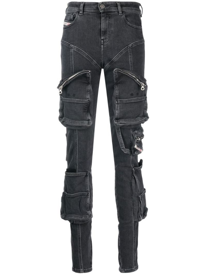 Black Low Rise Skinny Cargo Jeans