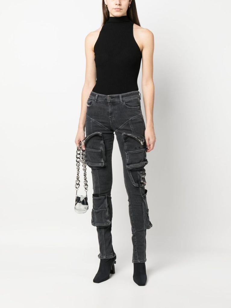 Black Low Rise Skinny Cargo Jeans