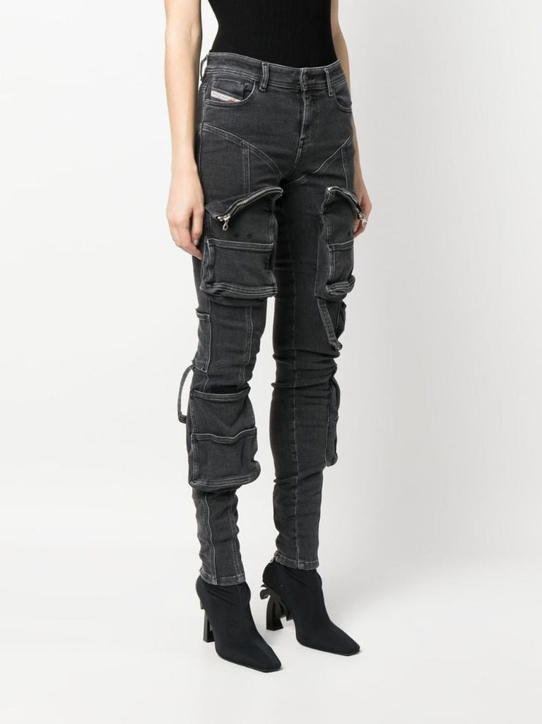 Black Low Rise Skinny Cargo Jeans