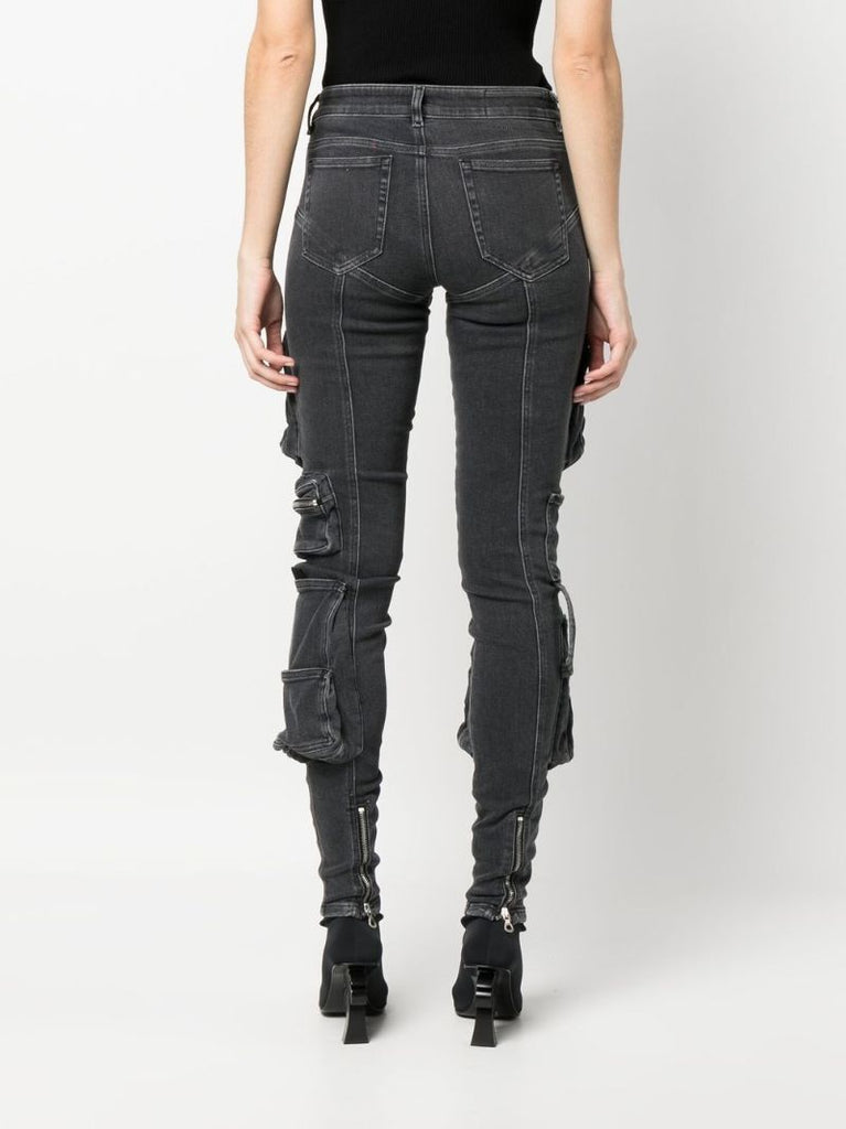 Black Low Rise Skinny Cargo Jeans