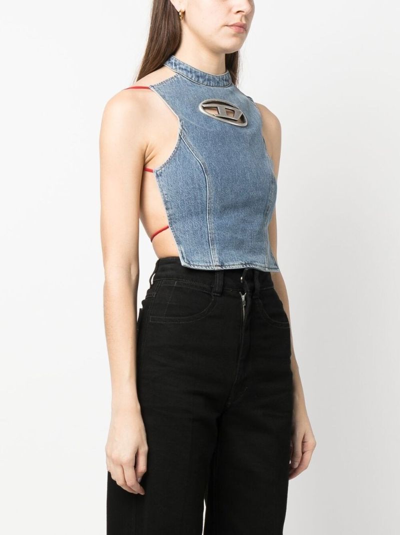 Blue Logo Plaque Denim Top