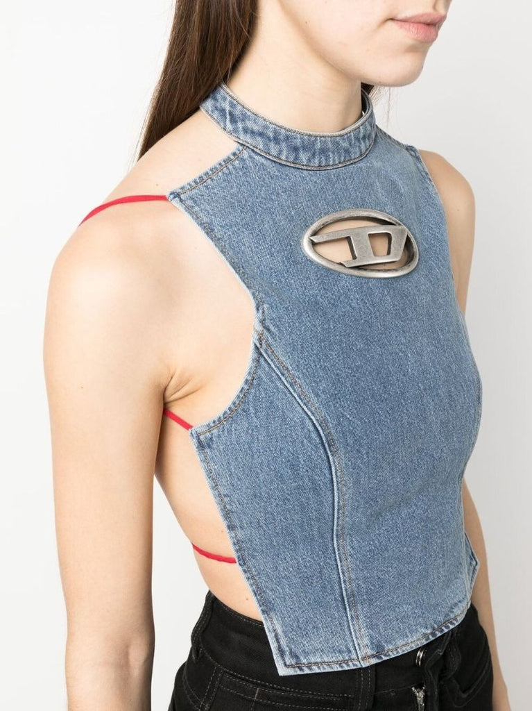 Blue Logo Plaque Denim Top