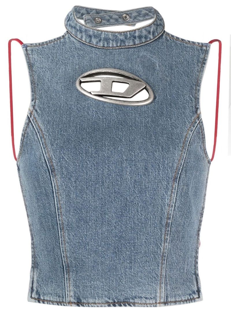 Blue Logo Plaque Denim Top