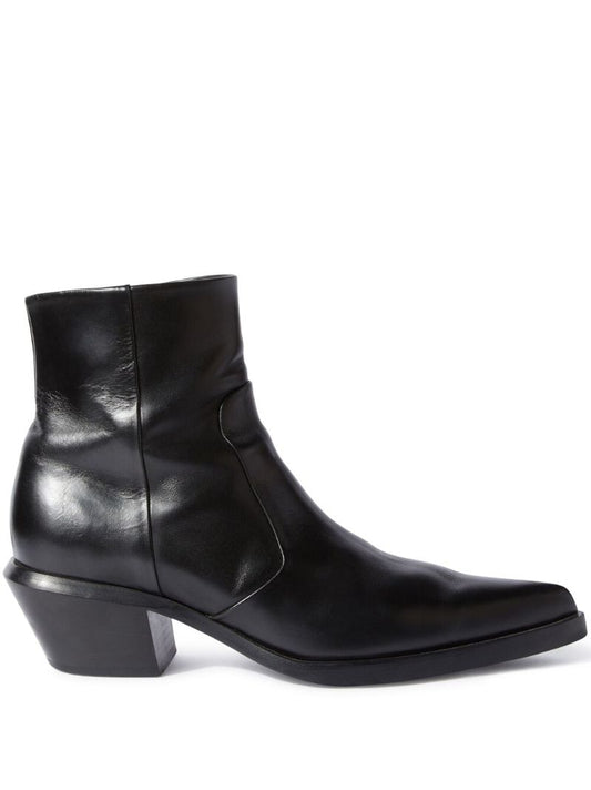 Black Slim Texan Leather Ankle Boots