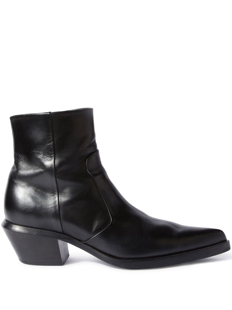 Black Slim Texan Leather Ankle Boots