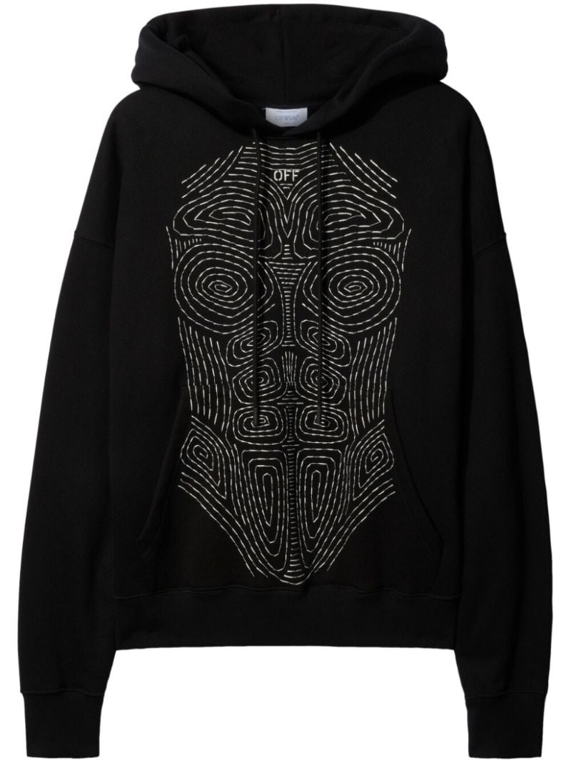 Black Body Stitch Drawstring Hoodie