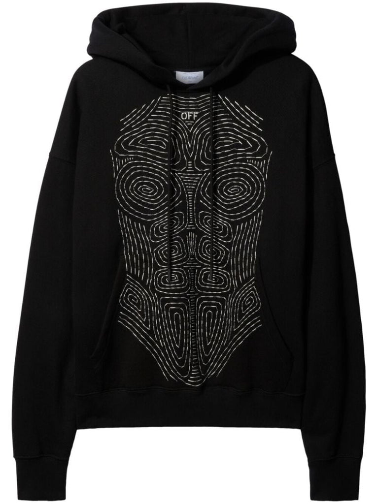 Black Body Stitch Drawstring Hoodie