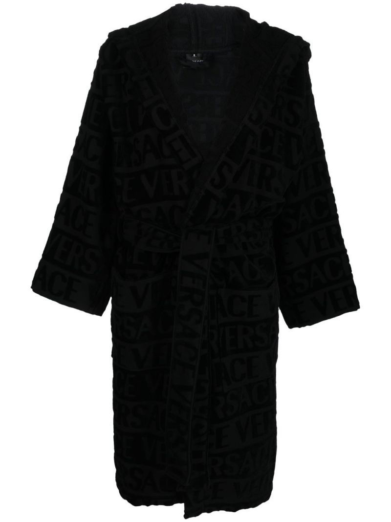 Black Allover Jacquard Cotton Robe
