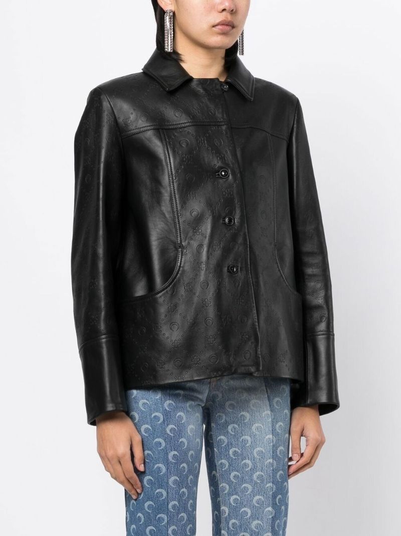 Black Monogram Embossed Leather Jacket