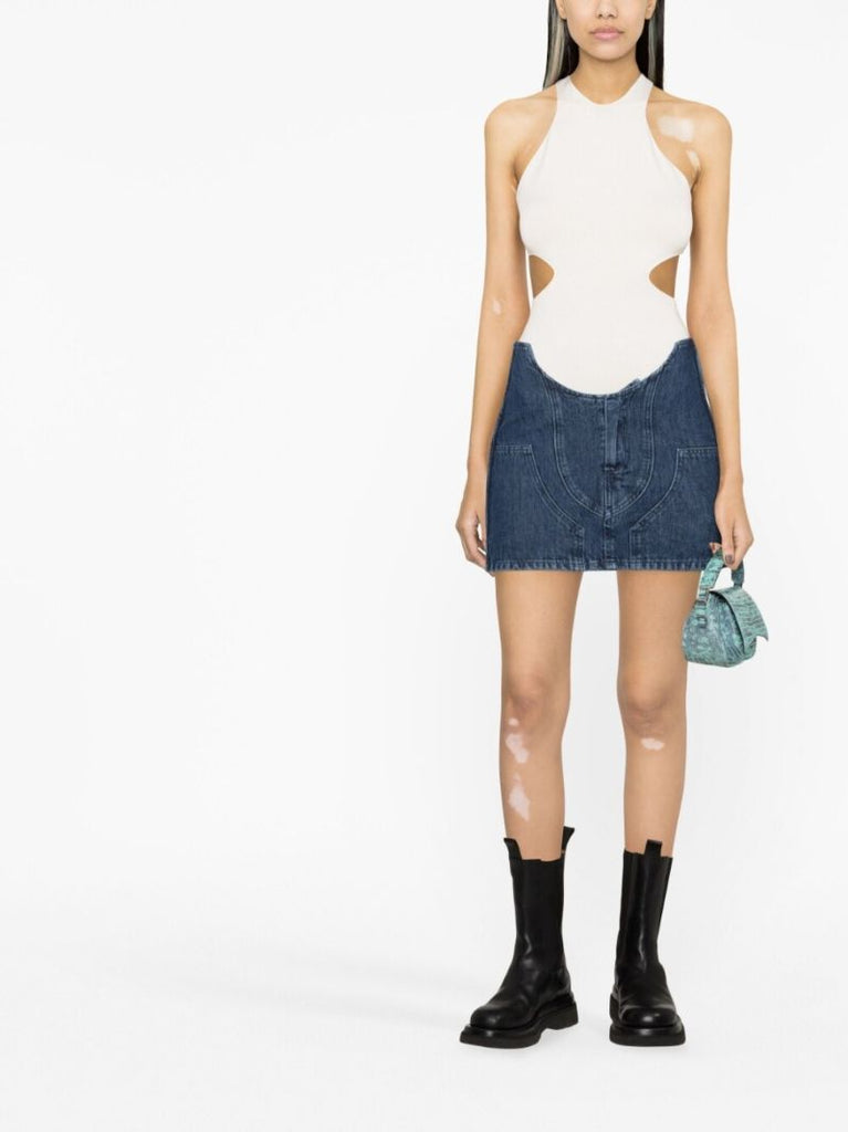 Blue Motorcycle Hole Denim Mini Skirt