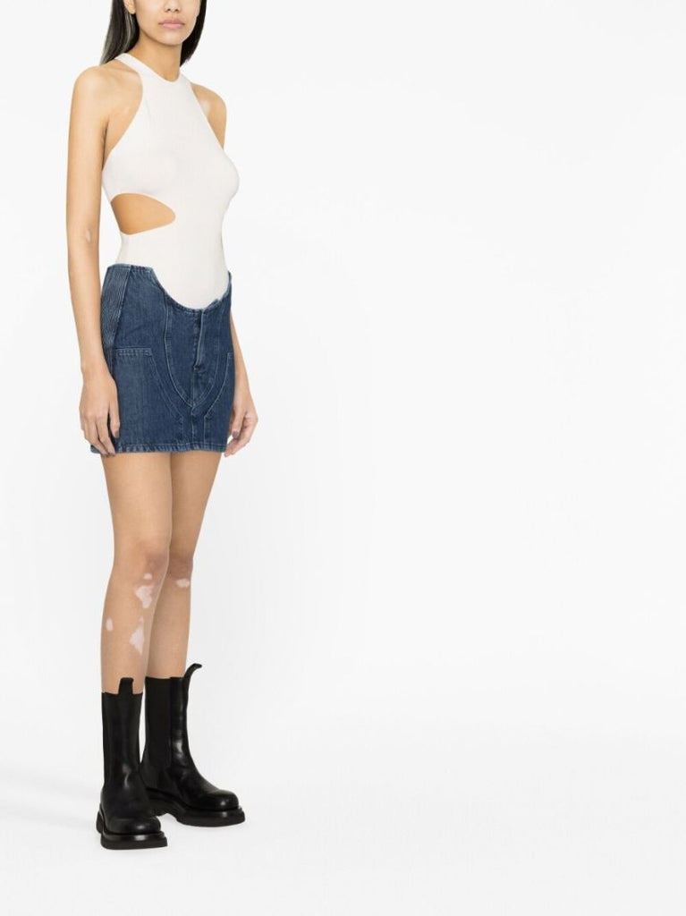 Blue Motorcycle Hole Denim Mini Skirt