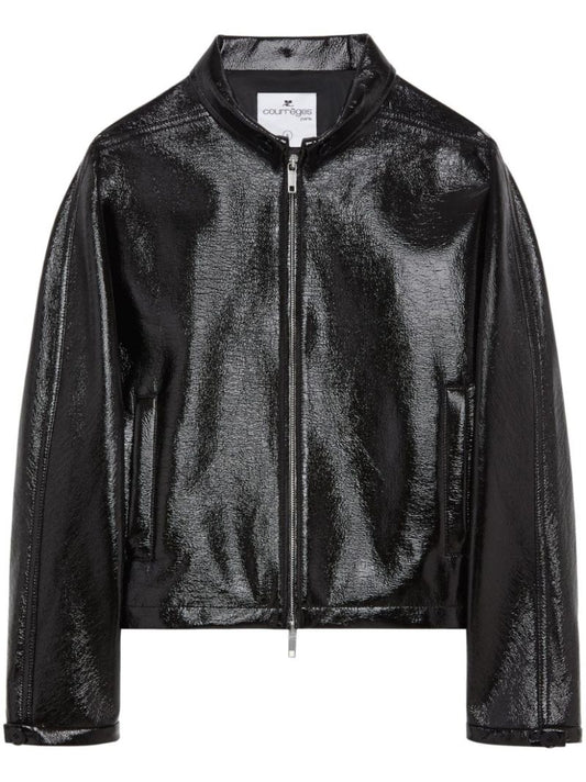 Black Vinyl Bomber Jacket
