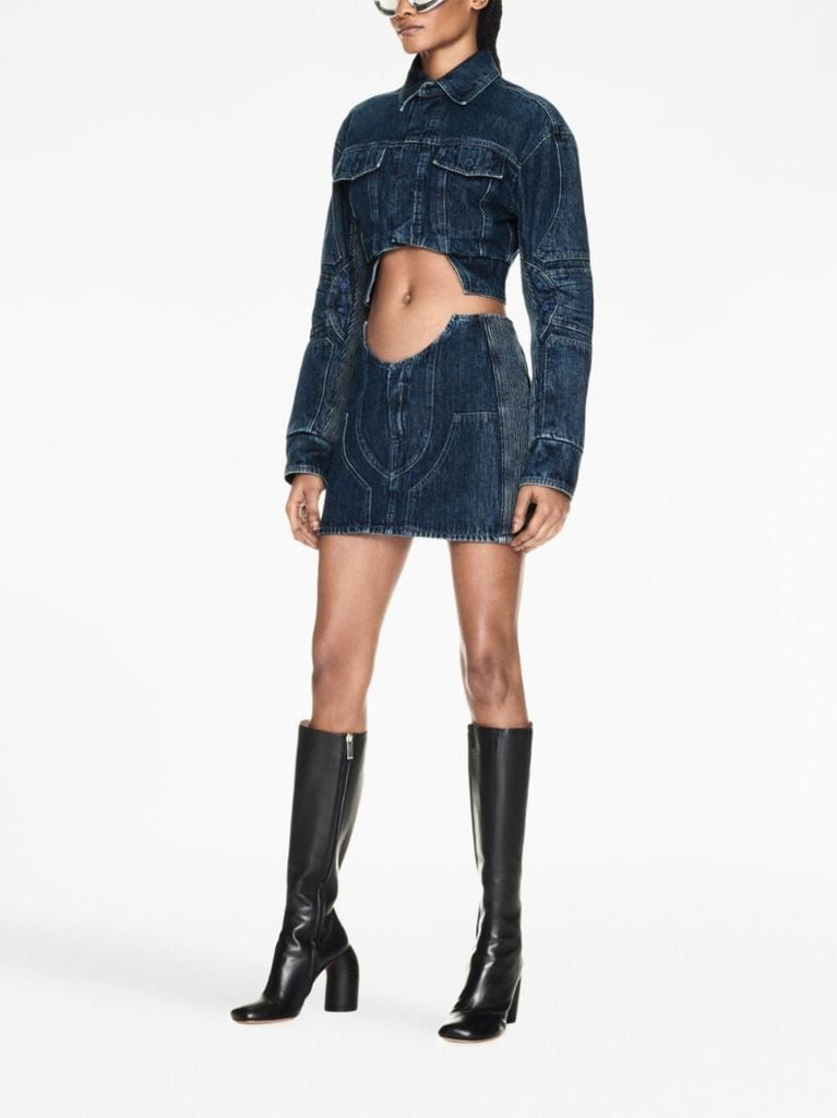 Blue Cut-out Motorcycle Denim Jacket