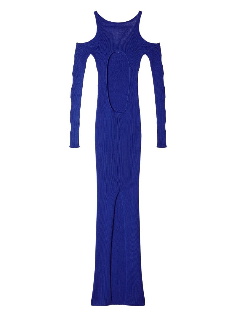 Blue Cut-out Knit Maxi Dress
