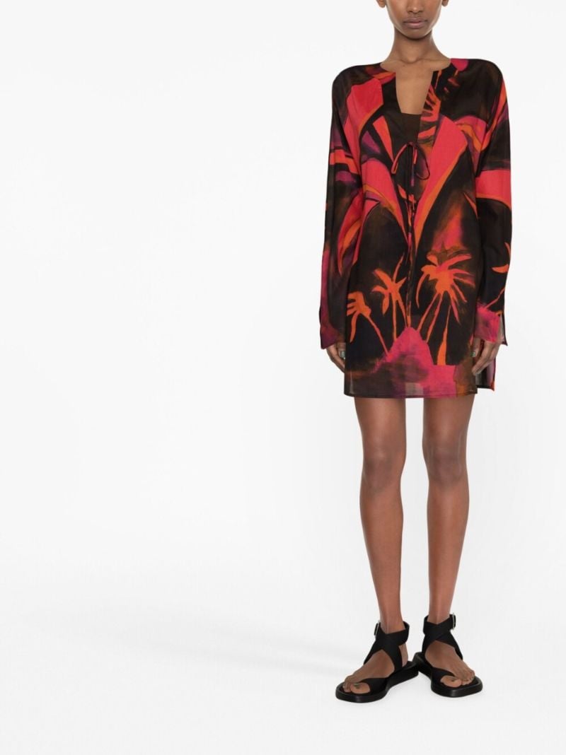 Black Printed Cotton Mini Dress