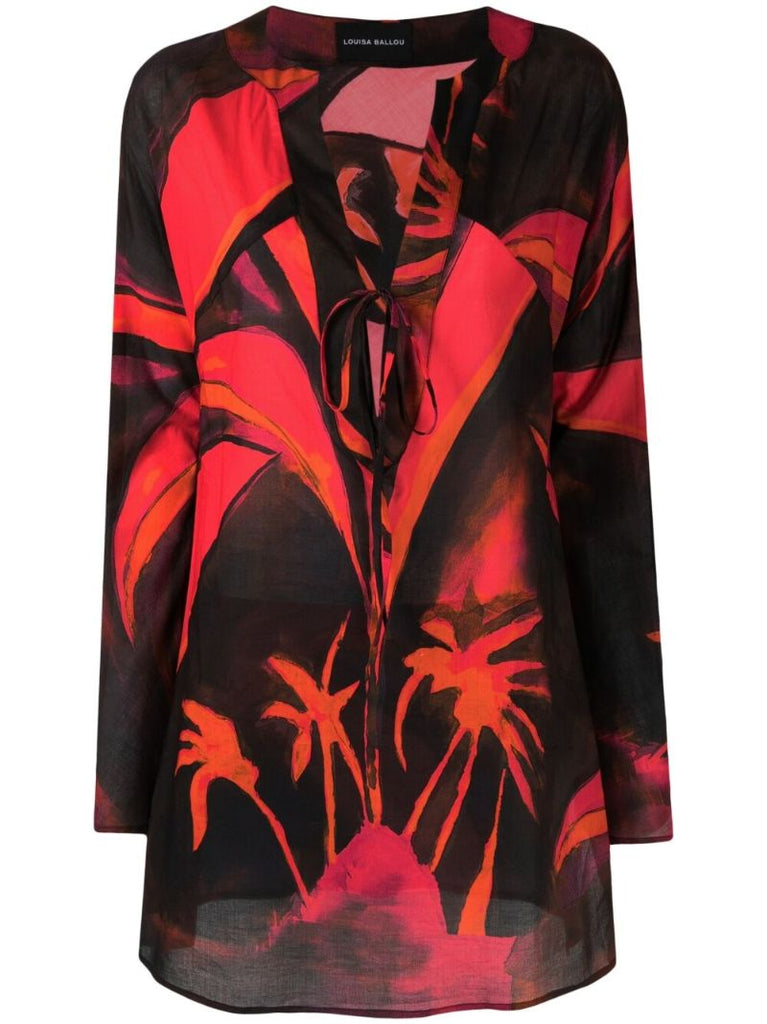Black Printed Cotton Mini Dress