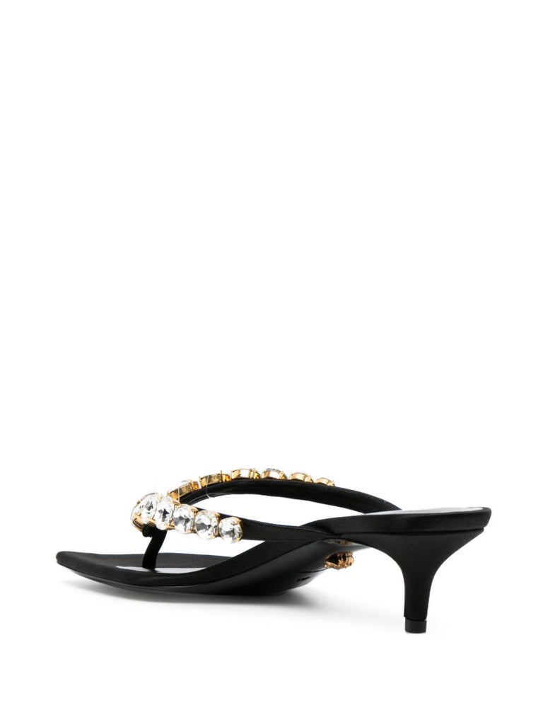 Black Crystal Embellished Satin Sandals