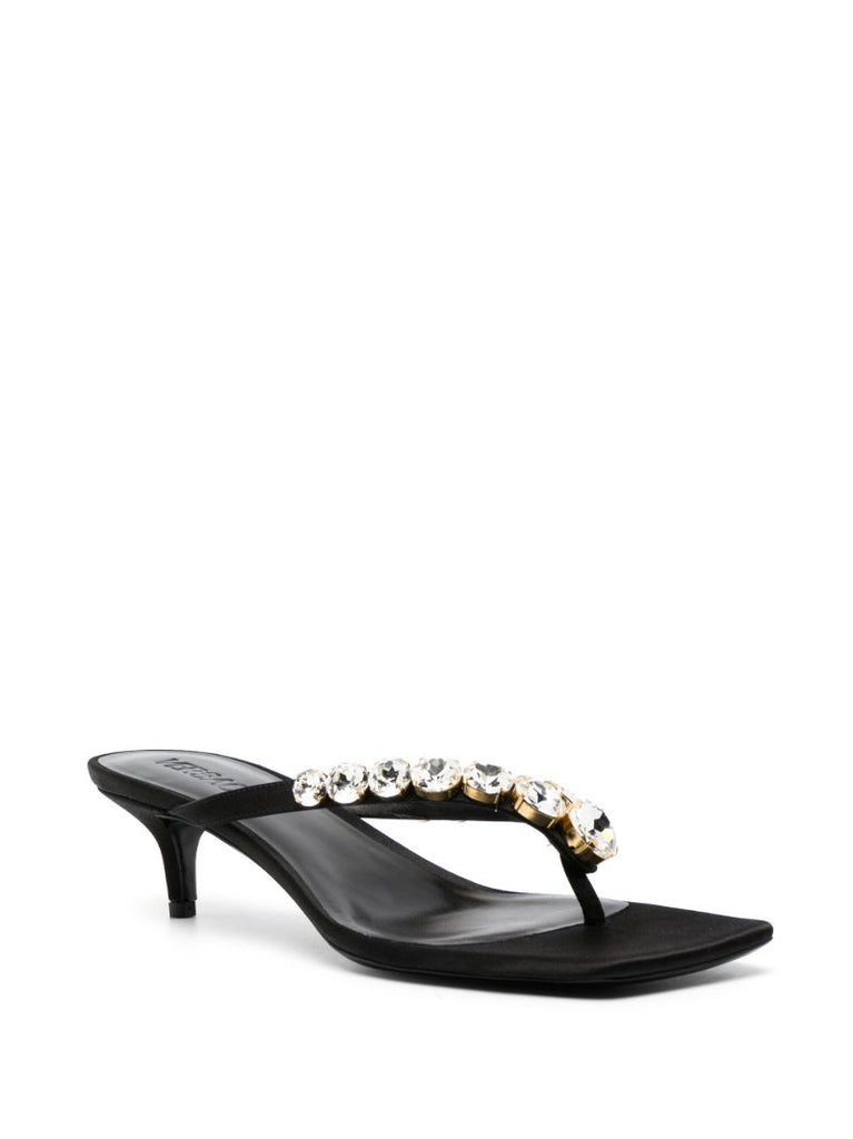 Black Crystal Embellished Satin Sandals