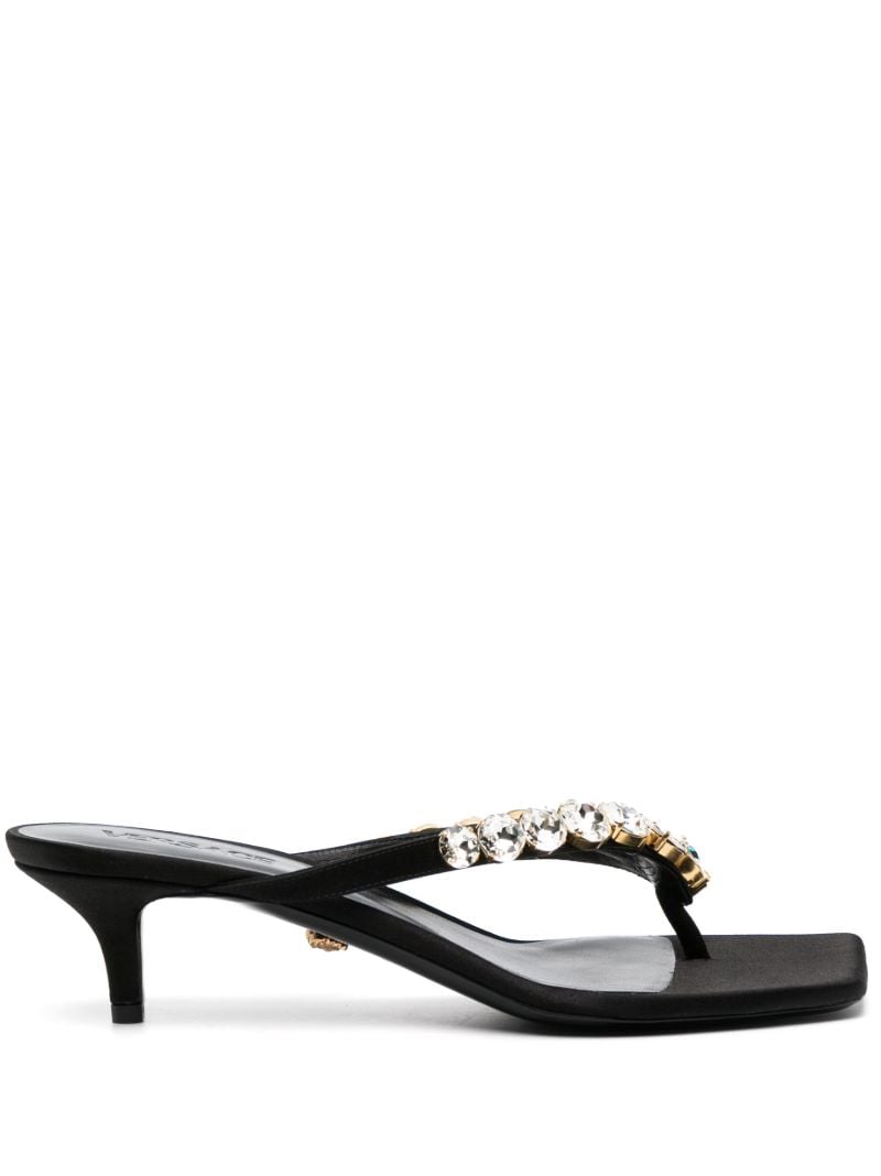 Black Crystal Embellished Satin Sandals