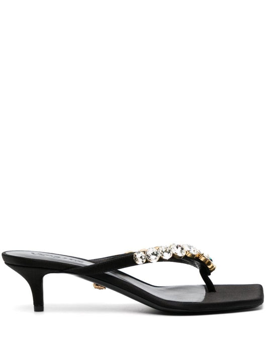 Black Crystal Embellished Satin Sandals