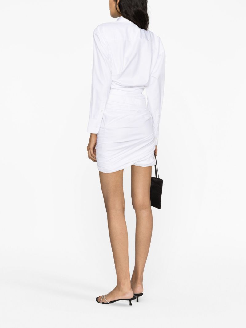 White Draped Cotton Shirt Dress